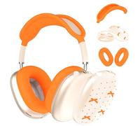 Case for AirPods Max Headphones,Cute Girly Orange Dot Bowknot Clear TPU Ear Cups Cover,Orange Silicone Ear Pad Headband Protective Case Cover for Apple AirPods Max