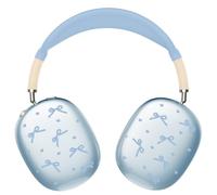 Case for AirPods Max Headphones,Kawaii Girly Blue Heart Bow Clear TPU Ear Cups Cover,Blue Silicone Ear Pad Headband Protective Case Cover for Apple AirPods Max