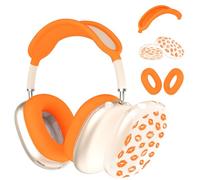 Case for AirPods Max Headphones,Kawaii Girly Orange Lips Mouth Clear TPU Ear Cups Cover,Orange Silicone Ear Pad Headband Protective Case Cover for Apple AirPods Max