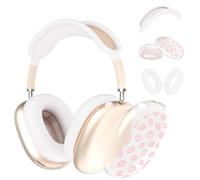 Case for AirPods Max Headphones,Kawaii Girly Pink Lips Mouth Clear TPU Ear Cups Cover,White Silicone Ear Pad Headband Protective Case Cover for Apple AirPods Max