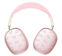 Case for AirPods Max Headphones,Kawaii Girly Pink Ribbon Tie Clear TPU Ear Cups Cover,Pink Silicone Ear Pad Headband Protective Case Cover for Apple AirPods Max