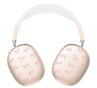 Case for AirPods Max Headphones,Kawaii Girly Pink Ribbon Tie Clear TPU Ear Cups Cover,White Silicone Ear Pad Headband Protective Case Cover for Apple AirPods Max
