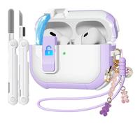 Case for AirPods Pro 2nd/1st Generation Case with Cleaner Kit, Ekoonpft Secure Lock Case for Apple Airpod Pro 2&1 Gen Case Cover with Silicone Wrist Strap Cute Candy Keychain for Women,Purple