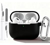 Case for Airpods Pro 3 Cover for Men Women Girl, Compatible Airpods Pro 3rd Generation Case, Soft Silicone Apple iPod Pro 3 Gen Protective Cover Skin with Keychain Cleaner Pen,Black