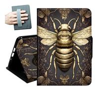 Case for All Amazon Kindle Fire 7 Tablet case 2019/2017 Release 9th/7th Generation,with Hand Straps and Auto Wake/Sleep PU Leather Slim Multiple Angles Stand Smart Cover,Black and Gold Bees