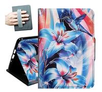 Case for All Amazon Kindle Fire 7 Tablet case 2019/2017 Release 9th/7th Generation,with Hand Straps and Auto Wake/Sleep PU Leather Slim Multiple Angles Stand Smart Cover,Blue Lily Hummingbird
