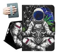 Case for All Amazon Kindle Fire 7 Tablet case 2019/2017 Release 9th/7th Generation,with Hand Straps and Auto Wake/Sleep PU Leather Slim Multiple Angles Stand Smart Cover,Space man and Leaves