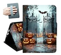 Case for All Amazon Kindle Fire 7 Tablet case 2019/2017 Release 9th/7th Generation,with Hand Straps and Auto Wake/Sleep PU Leather Slim Multiple Angles Stand Smart Cover,Pumpkins and Bats