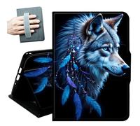 Case for All Amazon Kindle Fire 7 Tablet case 2019/2017 Release 9th/7th Generation,with Hand Straps and Auto Wake/Sleep PU Leather Slim Multiple Angles Stand Smart Cover,Purple Dream Catcher Wolf