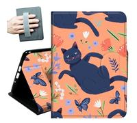 Case for All Amazon Kindle Fire 7 Tablet case 2019/2017 Release 9th/7th Generation,with Hand Straps and Auto Wake/Sleep PU Leather Slim Multiple Angles Stand Smart Cover,Cats and Flowers