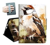 Case for All Amazon Kindle Fire 7 Tablet case 2019/2017 Release 9th/7th Generation,with Hand Straps and Auto Wake/Sleep PU Leather Slim Multiple Angles Stand Smart Cover,Watercolor Sparrow