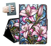 Case for All Amazon Kindle Fire 7 Tablet case 2019/2017 Release 9th/7th Generation,with Hand Straps and Auto Wake/Sleep PU Leather Slim Multiple Angles Stand Smart Cover,Lily Flower Pink