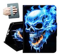 Case for All Amazon Kindle Fire 7 Tablet case 2019/2017 Release 9th/7th Generation,with Hand Straps and Auto Wake/Sleep PU Leather Slim Multiple Angles Stand Smart Cover,Blue Flame Cool Skull