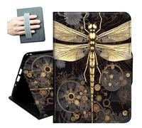 Case for All Amazon Kindle Fire 7 Tablet case 2019/2017 Release 9th/7th Generation,with Hand Straps and Auto Wake/Sleep PU Leather Slim Multiple Angles Stand Smart Cover,Cute Dragonfly/Gold