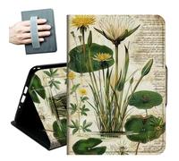 Case for All Amazon Kindle Fire 7 Tablet case 2019/2017 Release 9th/7th Generation,with Hand Straps and Auto Wake/Sleep PU Leather Slim Multiple Angles Stand Smart Cover,Retro Water Lily Plant