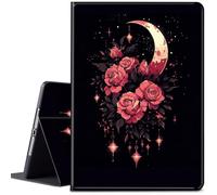 Case for All-New 7" Kindle Paperwhite 12th Gen 2024&Signature Edition, Adjustable Folio Anti-Slide Stand Smart PU Leather Cover with Auto Wake/Sleep for Kindle E-Reader,Pink Roses and a Crescent Moon