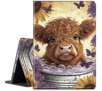 Case for All-New 7" Kindle Paperwhite 12th Gen 2024 & Signature Edition, PU Leather Multi-Angle Anti Slide Stand Smart Cover with Auto Wake/Sleep for Kindle E-Reader,Sunflower Baby Cow