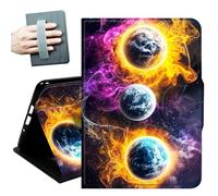 Case for All-new 7" Kindle Paperwhite 12th Generation 2024 & Kindle Colorsoft 2024/2025,with Hand Straps and Auto Wake/Sleep Leather Slim Multiple Angles Stand Smart Cover,Purple Flame Planet