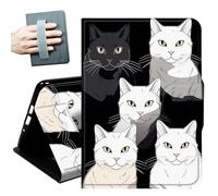 Case for All-New 7" Kindle Paperwhite 12th Generation 2024 & Kindle Colorsoft 2024/2025,with Hand Straps and Auto Wake/Sleep Leather Slim Multiple Angles Stand Smart Cover,Black White Cute Cats