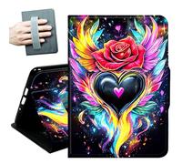 Case for All-new 7" Kindle Paperwhite 12th Generation 2024 & Kindle Colorsoft 2024/2025,with Hand Straps and Auto Wake/Sleep Leather Slim Multiple Angles Stand Smart Cover,Love Hearts Rose