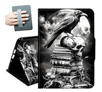 Case for All-new 7" Kindle Paperwhite 12th Generation 2024 & Kindle Colorsoft 2024/2025,with Hand Straps and Auto Wake/Sleep Leather Slim Multiple Angles Stand Smart Cover,Skull and Crow