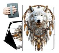 Case for All-New 7" Kindle Paperwhite 12th Generation 2024 & Kindle Colorsoft 2024/2025,with Hand Straps and Auto Wake/Sleep Leather Slim Multiple Angles Stand Smart Cover,Dream Catcher Wolf