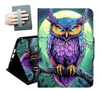 Case for All-new 7" Kindle Paperwhite 12th Generation 2024 & Kindle Colorsoft 2024/2025,with Hand Straps and Auto Wake/Sleep Leather Slim Multiple Angles Stand Smart Cover,Blue Owl and Moon