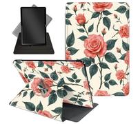 Case for All-New 7'' Kindle Paperwhite 12th Generation 2024 & Kindle Colorsoft Signature Edition - 360 Degree Rotating Stand,Folio Case with Auto Wake/Sleep for Kids,Red Roses Green Leaves