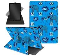 Case for All-New 7'' Kindle Paperwhite 12th Generation 2024 & Kindle Colorsoft Signature Edition - 360 Degree Rotating Stand,Folio Case with Auto Wake/Sleep for Kids,Blue Evil Eyes and Elephants