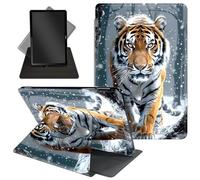 Case for All-New 7'' Kindle Paperwhite 12th Generation 2024& Kindle Colorsoft Signature Edition - Cute 360 Degree Rotating Stand,Folio Case with Auto Wake/Sleep for Kids,Orange Tiger in The Snow