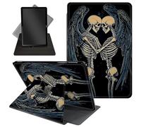 Case for All-New 7'' Kindle Paperwhite 12th Generation 2024& Kindle Colorsoft Signature Edition - Cute 360 Degree Rotating Stand,Folio Case with Auto Wake/Sleep for Kids,Two Skeleton Angels in Love