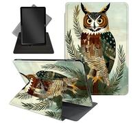 Case for All-New 7'' Kindle Paperwhite 12th Generation 2024& Kindle Colorsoft Signature Edition - Cute 360 Degree Rotating Stand,Folio Case with Auto Wake/Sleep for Kids,Great Horned Owl