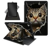 Case for All-New Amazon Kindle Fire HD 10 Tablet & Fire HD 10 Plus(11th Generation, 2021 Release) 10.1" 360 Degree Rotating Stand Protective Cover Wake Up/Sleep Feature,Peeking Cat with Wide Eyes