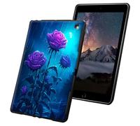 Case for All-New Fire HD 10 and 10 Plus Tablet 13th/11th Generation 2023/2021 Release 10.1 inch Slim Lightweight Soft TPU Non-Slip Shock Proof Protective Black Cover - Purple Roses Flower in The Rain