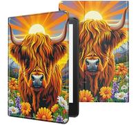 Case for All-New Kindle 11th Generation 6 inch 2022 Lightweight Protective PU Leather Smart Stand Cover with Auto Wake Sleep Case for Kindle 2022 11th Gen E-Reader - Sunset Cow Sunflower
