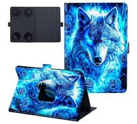 Case for All-New Kindle 12/11th Generation 6 inch 2024/2022 Release Lightweight 360 Degree Rotating PU Leather Cover with Multi-Angle Viewing Stand Tablet Case - Blue Rose Flower Wolf