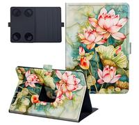 Case for All-New Kindle 12/11th Generation 6 inch 2024/2022 Release Lightweight 360 Degree Rotating PU Leather Cover with Multi-Angle Viewing Stand Tablet Case - Lotus Flower and Lotus Leaf