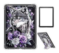 Case for All-New Kindle Paperwhite 11th Gen 2021 & Signature Edition(6.8"),Clear TPU Shockproof Stand Bumper Back Cover Transparent Case for 11th Gen Kindle Paperwhite,Wolf Purple Rose Flowers