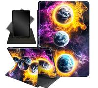 Case for All-New Kindle Paperwhite 12th Gen 2024 (7") & Kindle Colorsoft Signature Edition (7"),360 Degree Rotating Stand Smart Protective Case,Purple Flame Planet