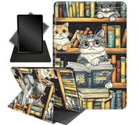 Case for All-New Kindle Paperwhite 12th Gen 2024 (7") & Kindle Colorsoft Signature Edition (7"),360 Degree Rotating Stand Smart Protective Case,Cute Cat and Library