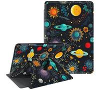 Case for All-New Kindle Paperwhite 12th Generation 7 inch 2024 & Kindle Colorsoft Signature Edition 2024 360 Degree Rotating Stand Protective Smart Cover with Auto Wake Sleep Case,Planet and Sunflower