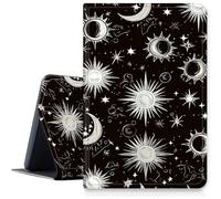 Case for Amazon Fire 7 Tablet (12th Generation, 2022 Release),Slim PU Leather Smart Cover with Multi-Angle Viewing Stand,Auto Sleep/Wake Protective Folio Shell,Black and White Sun, Moon, Stars