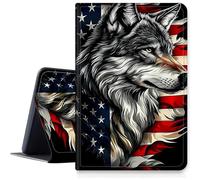 Case for Amazon Fire 7 Tablet 7" 12th Generation 2022 Release PU Leather Smart Protective Cover with Auto Sleep/Wake for Fire 7 2022,Wolf American Flag