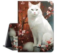 Case for Amazon Fire HD 10 Tablet 10.1" (Compatible with 7th and 9th Generations, 2017 and 2019 Releases),Slim Lightweight Smart Shell Stand Cover with Auto Wake/Sleep,Cute White Cat Flower
