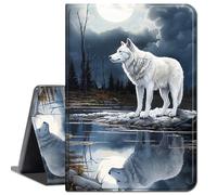Case for Amazon Fire HD 10 Tablet 10.1" (Compatible with 7th and 9th Generations, 2017 and 2019 Releases),Slim Lightweight Smart Shell Stand Cover with Auto Wake/Sleep,White Wolf Under The Moon