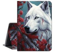 Case for Amazon Fire HD 10 Tablet 10.1" (Compatible with 7th and 9th Generations, 2017 and 2019 Releases),Slim Lightweight Smart Shell Stand Cover with Auto Wake/Sleep,White Wolf Red Plum