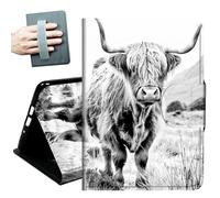 Case for Amazon Fire HD 10 Tablet (7th and 9th Generation, 2017 and 2019 Release) with Hand Straps and Auto Wake/Sleep PU Leather Slim Multiple Angles Stand Smart Cover,Highland Cow on Isle of