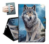 Case for Amazon Fire HD 10 Tablet (7th and 9th Generation, 2017 and 2019 Release) with Hand Straps and Auto Wake/Sleep PU Leather Slim Multiple Angles Stand Smart Cover,Wolf on the mountaintop