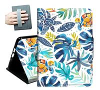 Case for Amazon Fire HD 10 Tablet (7th and 9th Generation, 2017 and 2019 Release) with Hand Straps and Auto Wake/Sleep PU Leather Slim Multiple Angles Stand Smart Cover,The Palm Trees Turtle