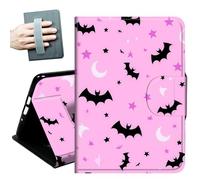 Case for Amazon Fire HD 8 & Fire HD 8 Plus Tablet (12th/10th Gen, 2024/2022/2020 Release),with Hand Straps and Auto Wake/Sleep Leather Multiple Angles Stand Smart Cover,Pink Bats and Moon